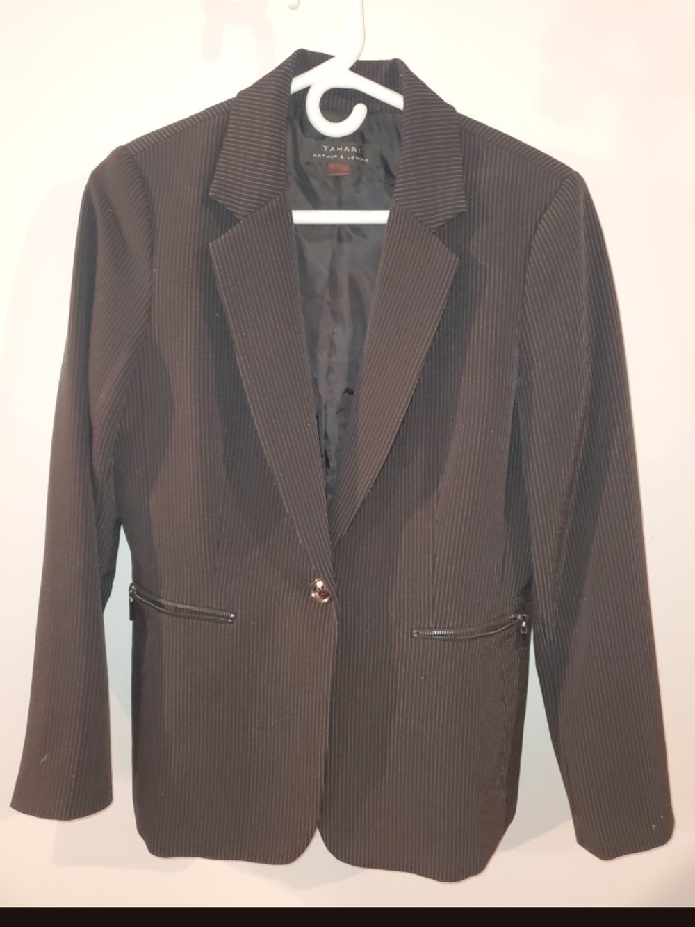 Tahari Dark Brown Pinstripe Single-Button Blazer